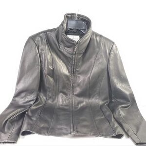 Women's Vintage Black Lambskin Leather Jacket w/ high neck